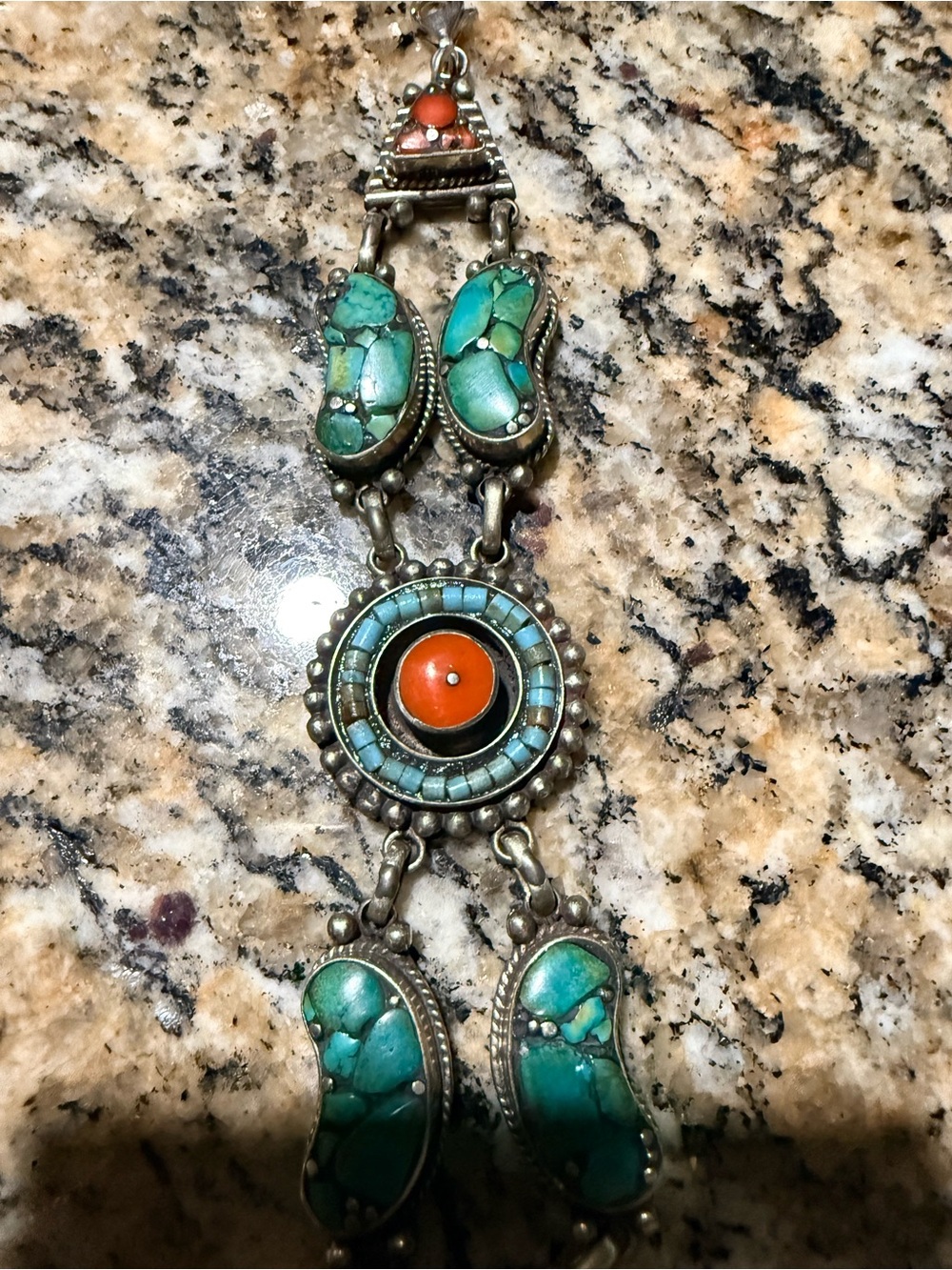 Turquoise & Coral Inlay Southwestern Silver Bracelet- Never Worn